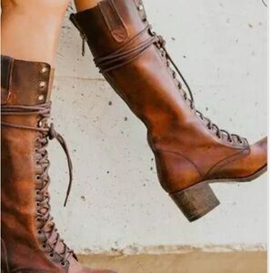 Freebied “Granny Boots”, never worn, tall brown leather size 10.